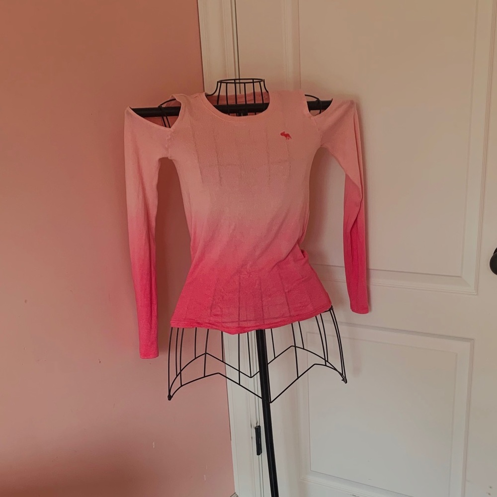 A&F Kids Cold Shoulder Ombré Long Sleeve Top